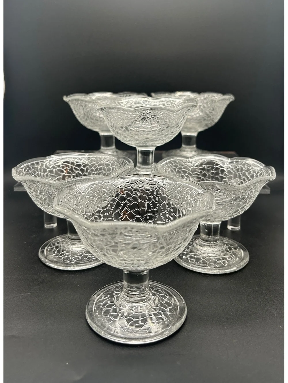 L. E. Smith Six Vintage “Crackle” Footed Sherbet Dishes